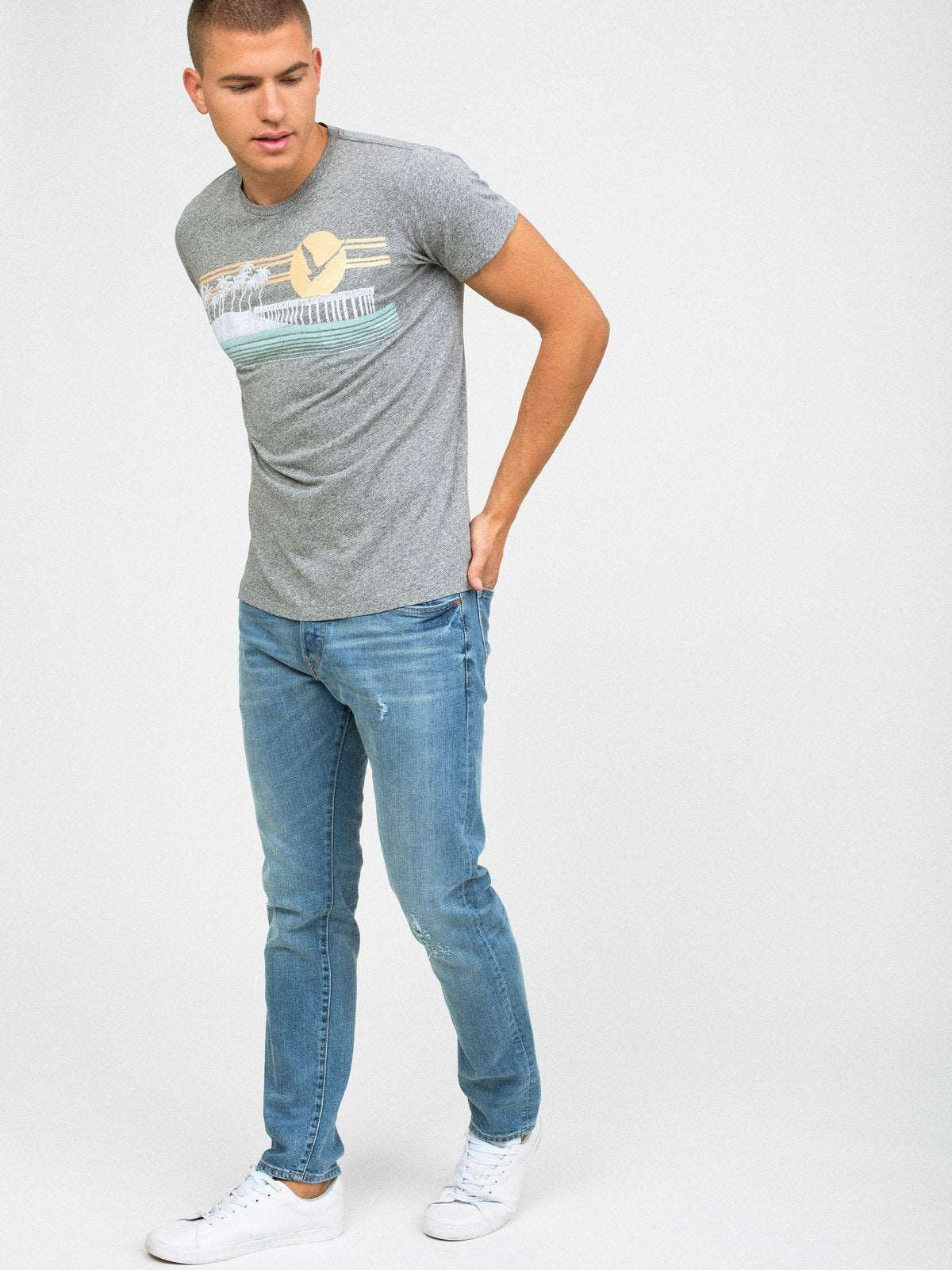 Sol Angeles Sunset Pier Men's Crew Neck T-Shirt - Heather