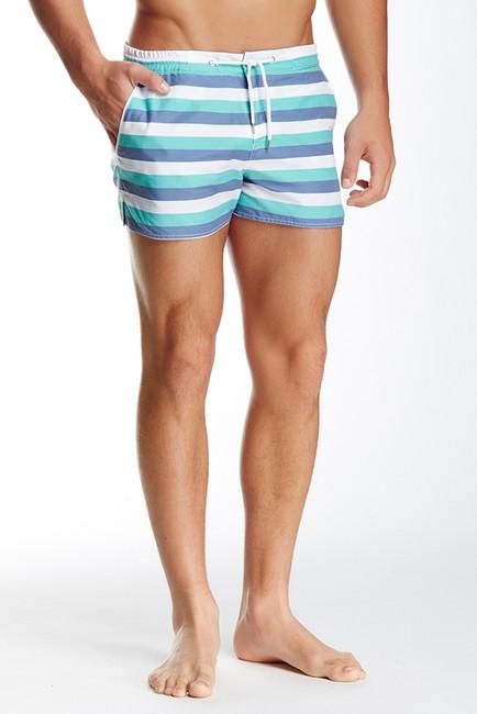 Parke & Ronen Men's Barcelona Swim Shorts - Aqua Stripe