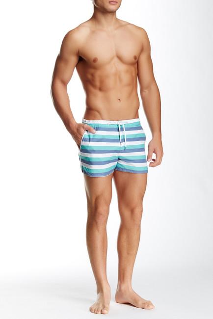 Parke & Ronen Men's Barcelona Swim Shorts - Aqua Stripe